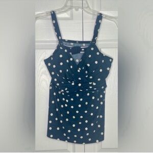 MiracleSuit Women’s Swim Tankini Top Size 34D Blue & White Polka Dots